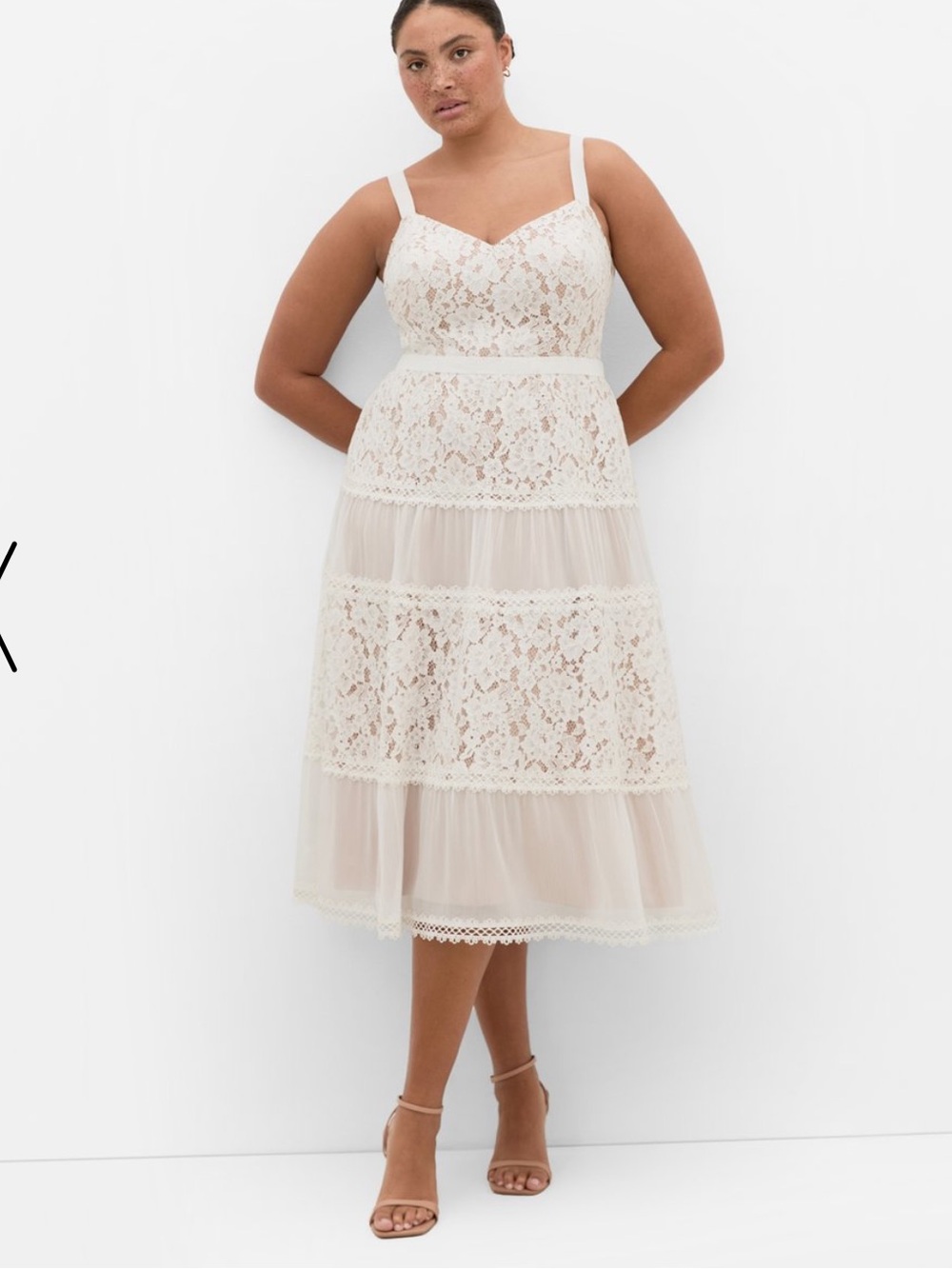 City Chic Rosalyn Lace Cream Beige Tiered Midi Tank Dress L/20